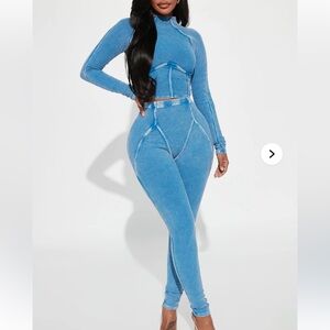 Fashion Nova Blue Ribbed Leggings Set